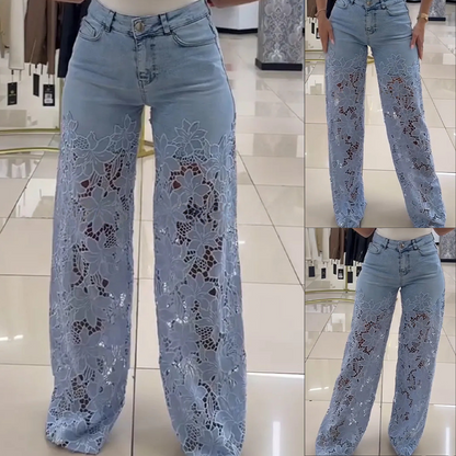 【S-2XL】👖Csipke kivágott farmer-Tökéletes hétköznapi viselethez