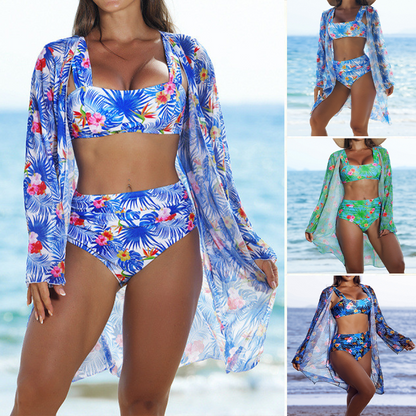 ⏳Time-limited Special⏰Women's 3-Piece Bikini Set with Mesh Cover-Up👙